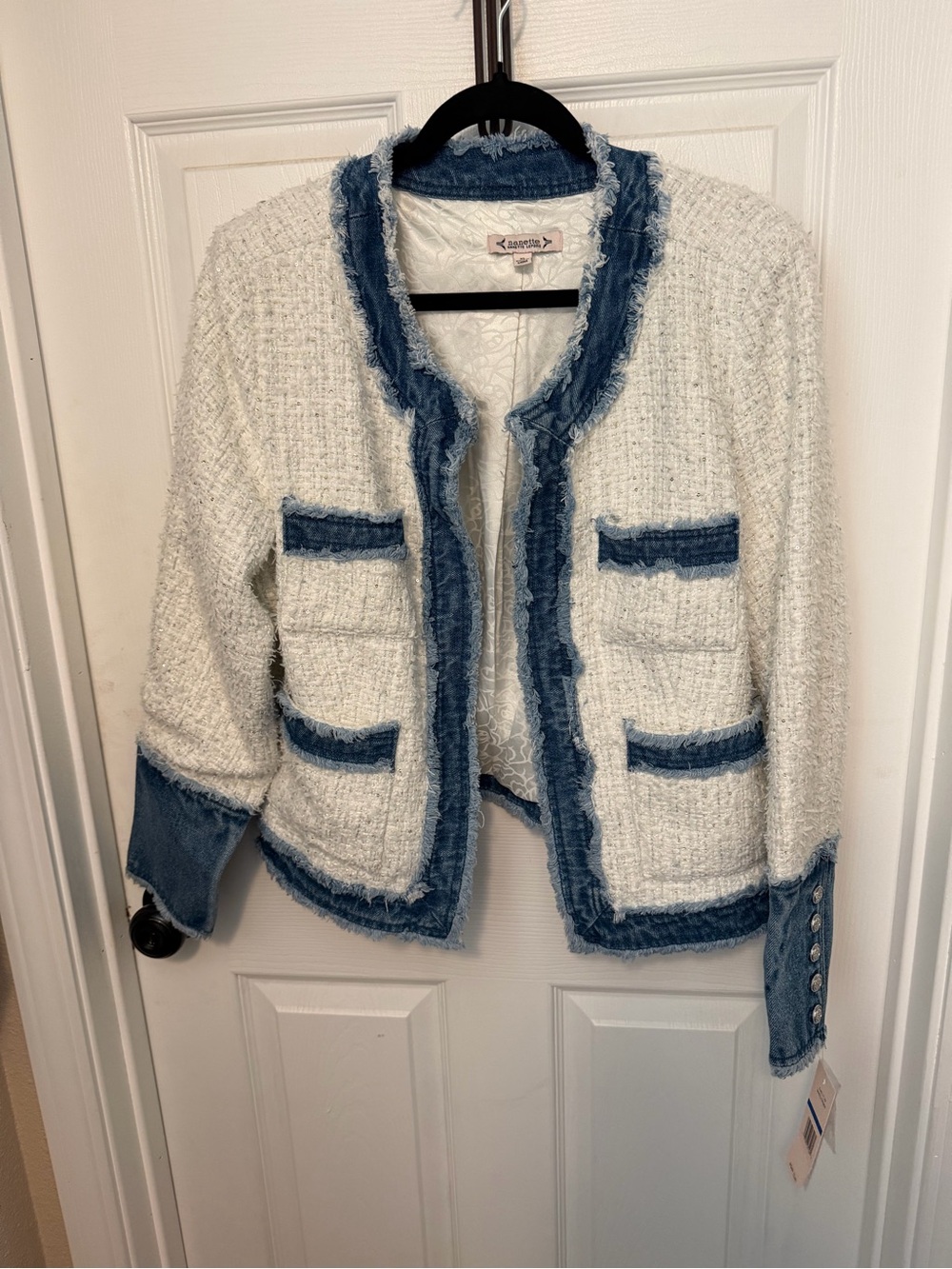 NWT Denim-Trim White Bouclé Jacket - Women's